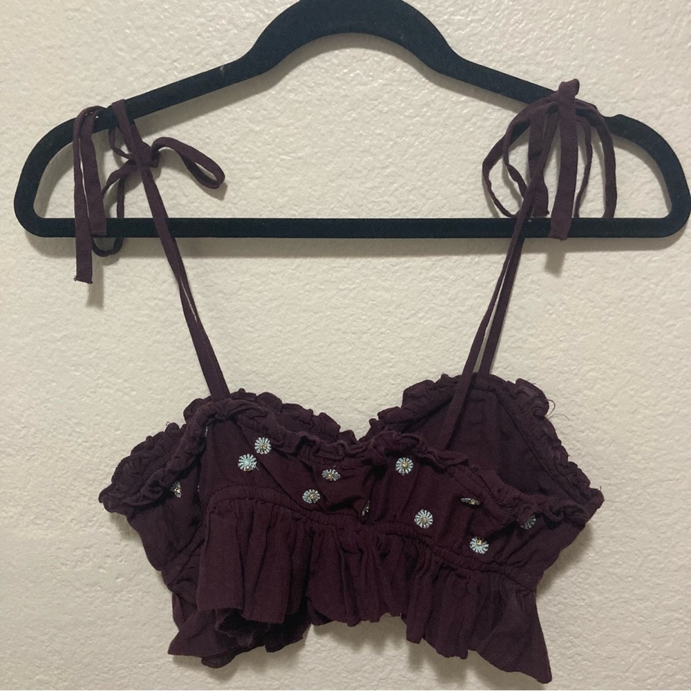 Intimately Free People On A Star Cropped Ruffle Hem Cami Size Medium Plum Purple - Picture 3 of 5